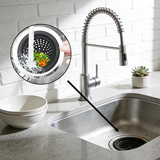 2 Pack Silicone Sink Drain Strainer | 4.5 Inch Wide Rim Filter Kitchen Strainer with Stainless Steel Core - Prevent Clogging & Protect Pipes, Large Drain Protector for Home Improvement