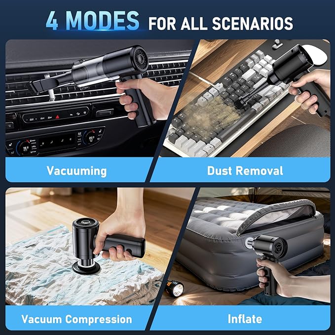 Car Vacuum Portable Cordless, 35000Pa High Power Brushless Motor Handheld Vacuum, 6-in-1 Rechargeable Mini Cleaner with Air Duster for Car, Home, Pet Hair, Keyboard,Graphite Grey