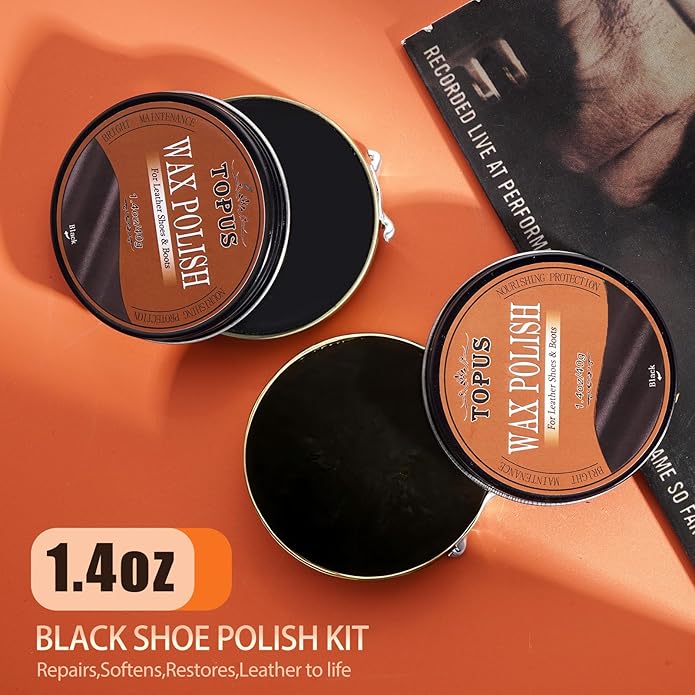 Topus 8 Pieces Shoe Polish Kit, Includes 2Pcs 1.4Oz Brown Shoe Wax, 3 Pieces Horsehair Boots Brushes, 2Pcs Shine Cloths