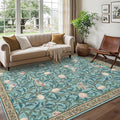 GarveeHome 8x10 Area Rugs for Living Room, Boho Leaf Rugs for Bedroom with Soft Low Pile, Non Slip Botanical Bird Large Washable Rug 8x10 for Dining Room Stain Resistant Blue Throw Rug