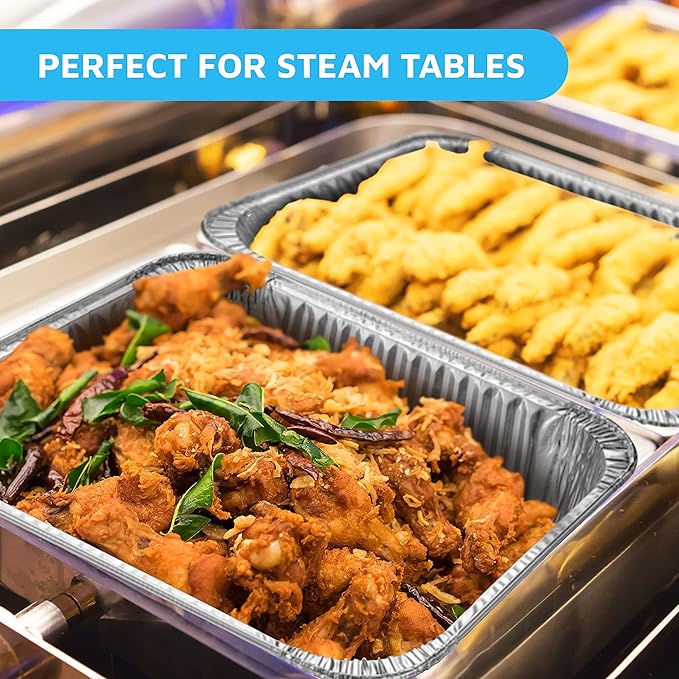 MontoPack Aluminum Foil Pans Half Size Roasting Chafing Pan | Bulk 30 Pack of 9x13 Tins for Cooking, Baking & Catering | Heavy Duty Disposable Cookware Steam Table Trays for Buffet & Food Prepping