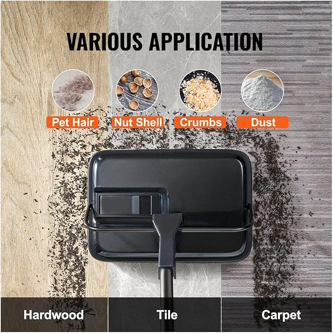 Carpet Sweeper - 7.87" Manual Floor Sweeper for Hardwood, Laminate, Rugs - Non-Electric Dustpan with Comb - Home Office Cleaning
