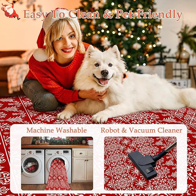 5x7 Area Rug Red Christmas Living Room Carpet Xmas Holiday Decor Bedroom Carpet Snowflake Washable Non Slip Kitchen Mat Indoor Decorative Throw Rug Entryway Dining Room Nursery Bathroom