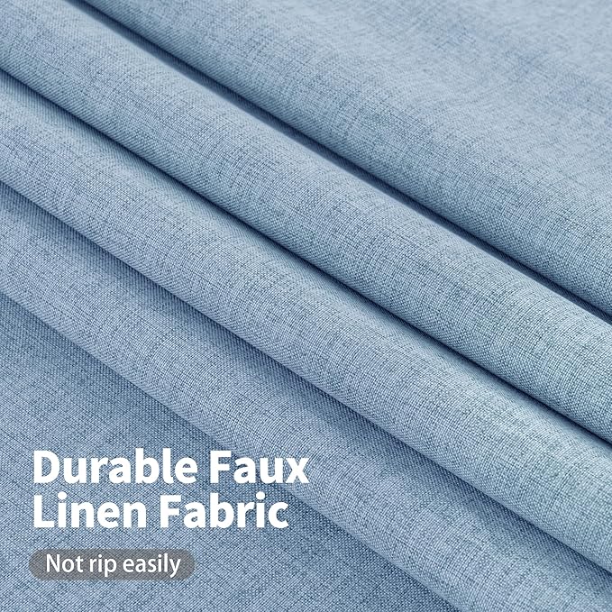YoungsTex Light Blue Linen 100% Blackout Curtains 40 Inch Length, Short Thermal Insulated Drapes with Grommet Privacy Ocean Decor for Bathroom Bedroom Window, 2 Panels, 42 X 40 Inch