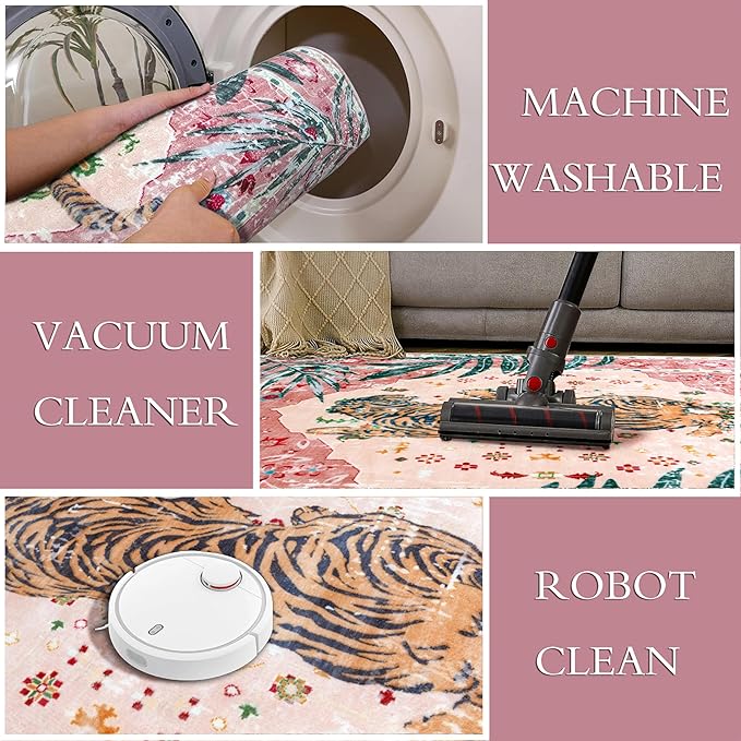 2x3 FT Leopard Rug for Living Room Pink Leopard Vintage Animal Rug Aesthetic Pink Rugs for Girls Room Nursery Bedroom Home Office Dorm Thin Bright Magenta Carpet (Light Pink, 2X3 FT)