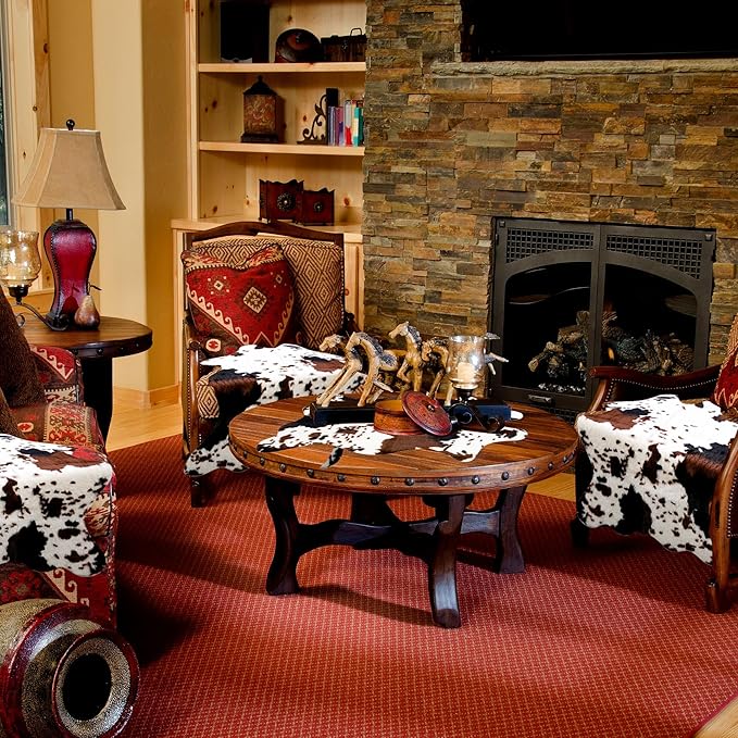 2 Pack Mini Faux Cowhide Rug, Mini Rustic Cowhide Rug Cute Rural Western Animal Pattern Decorative Rugs for Table Mat Decoration, Cowboy Parties, 19.6" W x 23.6" L