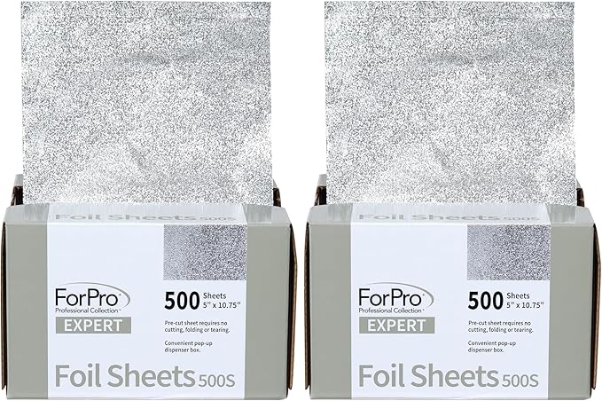 ForPro Expert Embossed Aluminum Foil Sheets 500S, Pop-Up Foil Dispenser, Hair & Food Safe, 5' W x 10.75' L, Pack of 2 (500-Count)