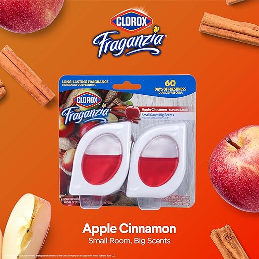 Clorox Fraganzia Small Rooms Air Freshener, Apple Cinnamon Scent - Peel & Place Air Freshener, No-Plug, Battery-Free for Closets, Laundry Room, Entry Way, Bathroom, Locker, 0.25 Fl Oz Each, 24 Count
