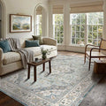 Area Rugs 5x7, Washable Rugs for Living Room, Bedroom, Blue Floral Rug, Vintage Boho Indoor Soft Carpet for Dining Room, Low Pile Rugs for Office, Farmhouse