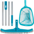 U.S. Pool Supply Pool Maintenance Kit with Leaf Skimmer Net, Brush, and Adjustable Telescopic Pole - 6" Deep Mesh Netting, Nylon Scrub Brush, Clean Sweep Debris from Walls, Floors, Steps, Spas, Ponds
