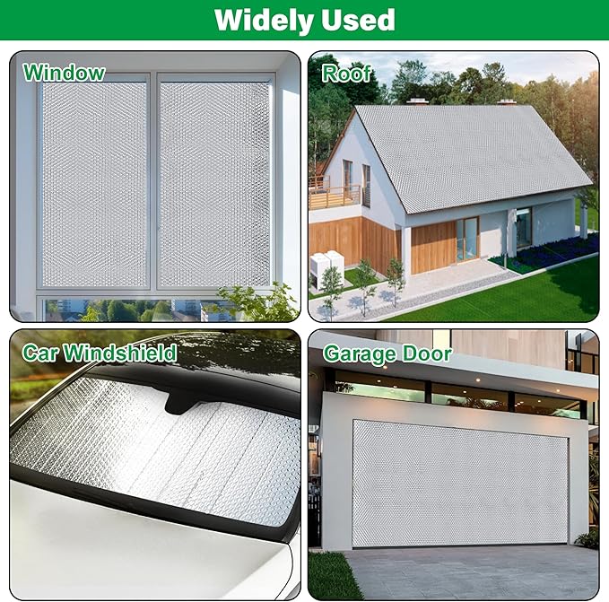 winemana Window Insulation Roll, 48IN x 10FT Reflective Heat Shield Bubble Film, Double-Sided Aluminum Foil Insulation, Weatherproof Garage Door Cover for Windows, RV, Basement, Winter & Summer