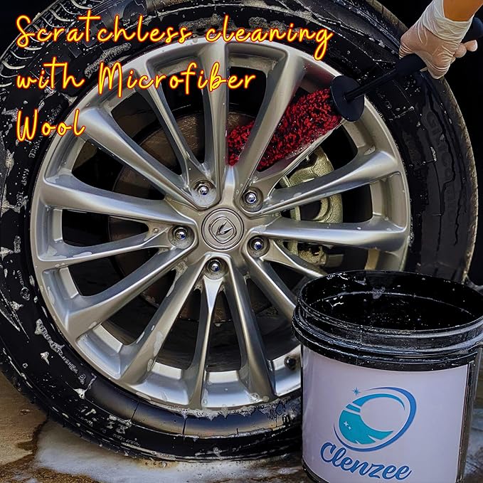 Large Microfiber Wheel Brush for SUVs, RVs & Trucks | Soft Non-Metallic Rim Cleaner Brush with Premium Microfiber Wool | Non-Metallic Wheel Cleaner Brush for Large Size Rim