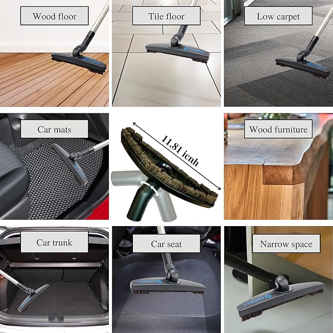 for Shop Vac Upgraded Vacuum Brush Attachment with Horse Hair Soft Bristles and Flexible Brush Head - Work on Low Carpet, Hardwood/Tiles/Hard Floors (for Shop-Vac Using 1 1/4'' & 2 1/2'' Accessories)