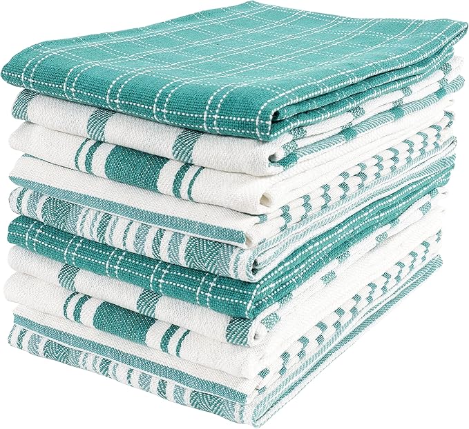 KAF Home Assorted Flat Kitchen Towels | 100% Cotton - 18 x 28 inches | Ultra Absorbent Soft Dish Towels | Perfect for Cooking, Cleaning, and Drying Hands (Teal, 10 Pack)