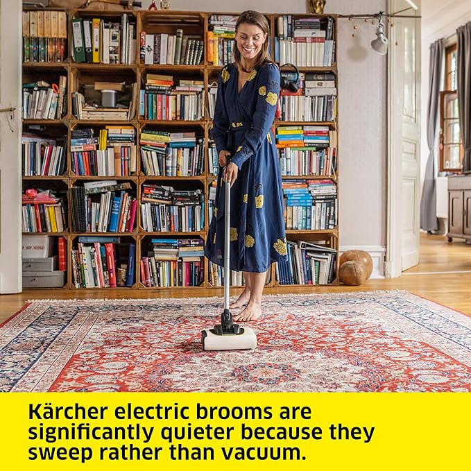 Kärcher KB 5 Electric Floor Sweeper Broom, for Carpets, Hardwood Floors and Tiles, Lightweight and Cordless, Ideal for Fur, Hair, Dirt & Dust - White