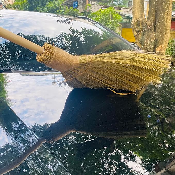 Handmade Whisk Sweeping Broom - Vietnamese Straw Soft Brooms - Large Long Broom with Wooden Handle - Brooms Decorative - 46.46 inch Length