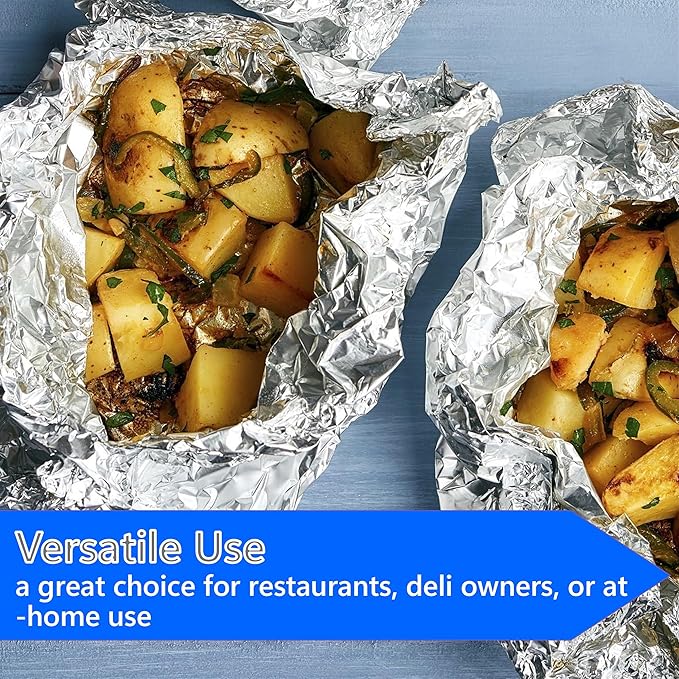 Box of 500 - Pre-Cut 9" Aluminum Foil Sheets - 9x10" Wide & Heat-Tolerant Deli Foil Sheets, 100% Aluminum, Ideal for Food Wrapping, Grilling & Freezing, Convenient Dispenser
