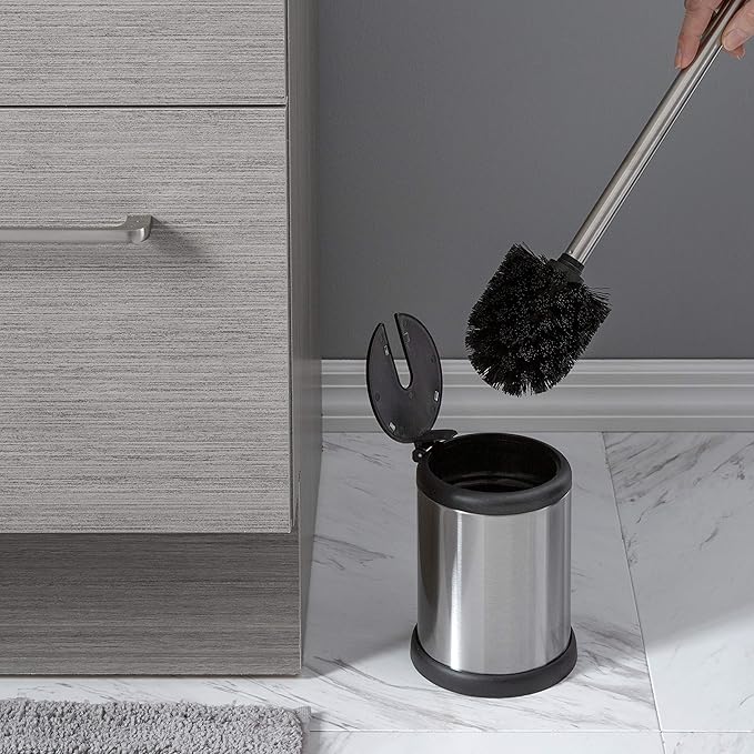 Bath Bliss Stainless Steel 2 Pack Self Closing Lid Toilet Brush and Holder, Finger Print Proof, Compact, Small Space, 6980-2PK, Silver