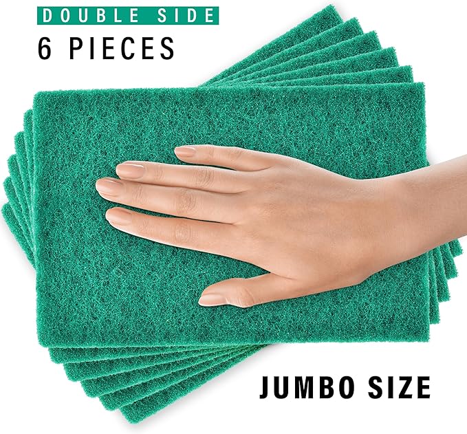 DecorRack 6 X-Large Scouring Pads 9" x 6" Extra Large Dish Pad for Heavy Duty Cleaning, 100% Bigger Than Standard Size (6 Pack)