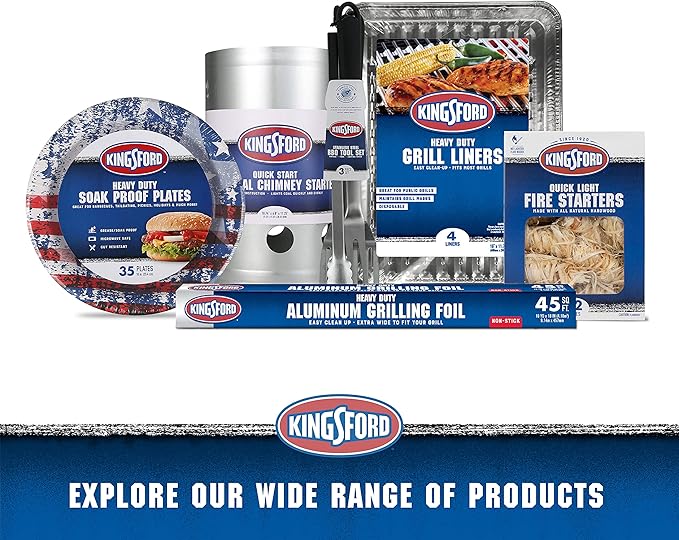 Kingsford Heavy Duty Pop-Up Grilling Foil Sheets - Pre-Cut Disposable Aluminum Sheets for Cooking, BBQ, Smoking, Roasting - No Cutting or Tearing Needed - Non-Stick Tin Foil Wrap, 50 Count