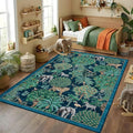 GarveeHome Jungle Rug 10x13 Washable Area Rugs for Living Room, Blue Animal Print Rug Non Slip Low Pile Forest Stain Resistance Large Throw Carpet for Kids Bedroom Nursery Playroom Dining Room