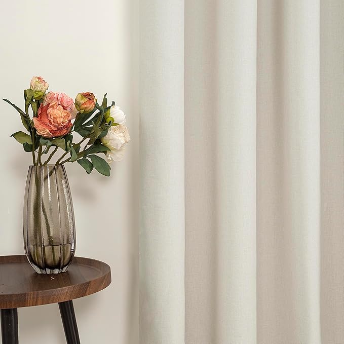 YoungsTex Linen Short Blackout Curtains 40 Inch Length for Bedroom, Rustic Room Darkening Drapes with Grommet Thermal Insulated for Kitchen Bathroom Window, 2 Panels, 42 X 40 Inch