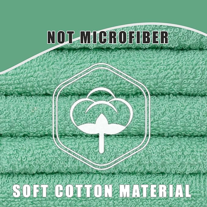 Textila Terry Wash Cloths – Pack of 10, Aqua Green, 12x12 Inches – Soft, Absorbent & Multipurpose Cotton Washcloths for Face, Hand, Bath, Kitchen, Spa, Gym & Hotel Use