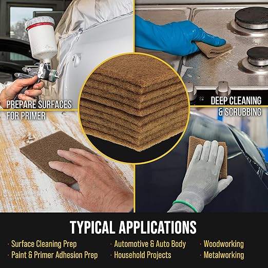 Dura-Gold Premium 6" x 9" Gold Coarse Scuff Pads, Box of 10 - Scuffing, Scouring, Sanding, Paint Primer Prep Adhesion Scratch - Surface Preparation For Automotive Car Auto Body Repair Woodworking Wood