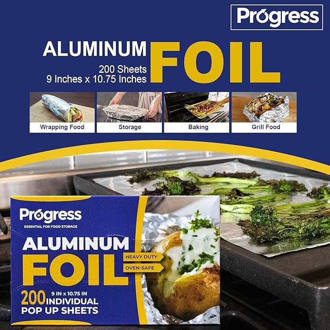 Pop-Up Aluminum Foil Wrap Sheets 9 x 10 3/4 Silver 200 per Box - Non-stick Heavy Duty aluminum foil sheets for Restaurants, Delis & Catering (9" x 10 3/4", 200)