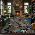GarveeHome Jungle 8x10 Area Rug Washable Rugs for Living Room, Forest Rug Non Slip Low Pile Soft Indoor Stain Resistance Animal Print Carpet for Bedroom Dining Room Playroom Nursery, Black