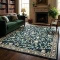 GarveeHome Boho Leaf Rugs for Bedroom, 5x7 Area Rugs for Living Room with Soft Low Pile, Non Slip Botanical Bird 5x7 Washable Rug for Dining Stain Resistant Indoor Navy Blue Carpet for Playroom Dorm