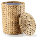 BLUEWEST 3 Gallons Wicker Trash Can with Lid,Handwoven Rattan Trash Can, Woven Decorative Wastebasket, Wicker Waste Basket with Removable Plastic Inner Bin for Bathroom, Bedroom, Office, or Kitchen