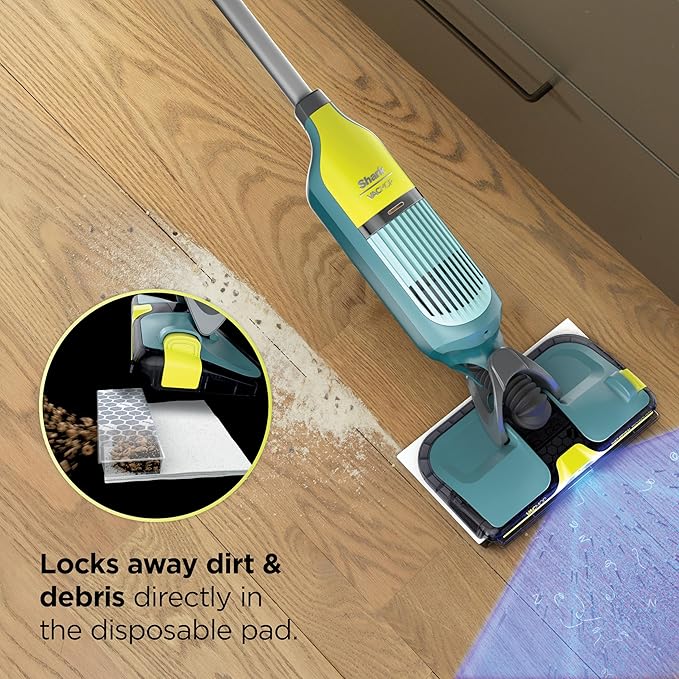 Shark VACMOP Reveal NEW Cordless Hard Floor Cleaner, Vacuum & Spray Mop, Powerful Suction, Lightweight, Illumination Light, Includes 4 Disposable Pads, 12oz Pet Multi-Surface Cleaning Solution, VM401