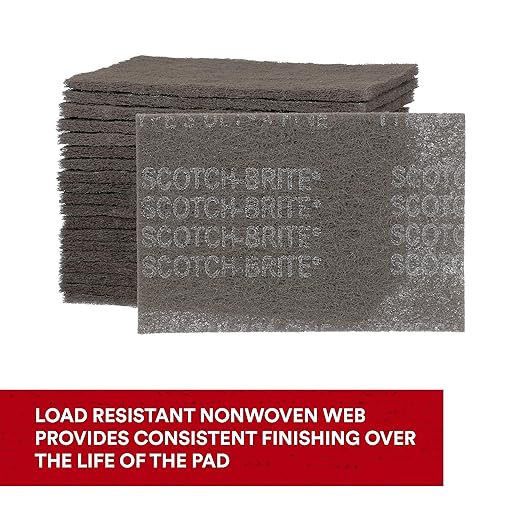 Scotch-Brite Ultra Fine Grade 7448 Hand Pad, Pack of 3, 6 in x 9 in Hand Pads, Nonwoven Silicon Carbide, Surface Preparation, Scuffing, and Cleaning, Gray