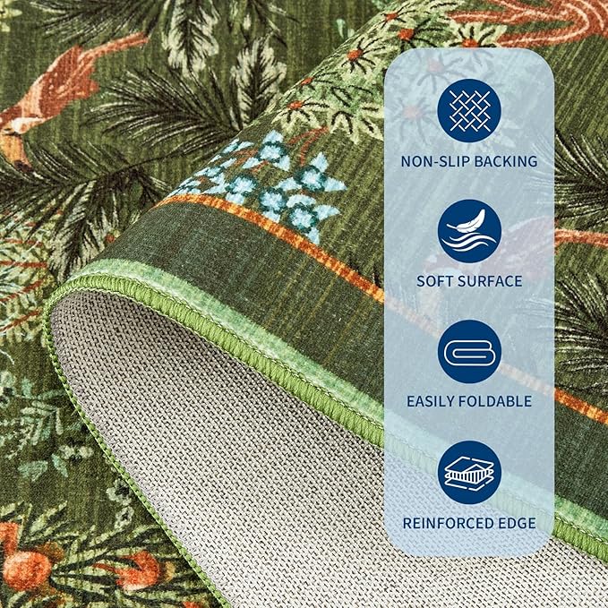 GarveeHome Jungle Rug 2.5x8 Kitchen Runner Rug Non Slip Washable Runners for Hallways, Animal Print Runner Rugs with Rubber Backing Low-Pile Forest Long Carpet for Bedroom Entryway Laundry, Dark Green