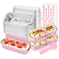 100 Pack Mini Cake Pans with Lids and Spoons Rectangular Aluminum Foil Baking Pans Mini Cheesecake Containers(6.8oz)