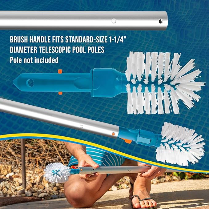 U.S. Pool Supply Pool Brush Head for Inground Pools, Hot Tub, Spa - Corner and Step Pool Scrubber Brush, Scrub Bristles, Clean, Remove Debris - Cleaning Above Ground Swimming, Connect 1.25" Poles