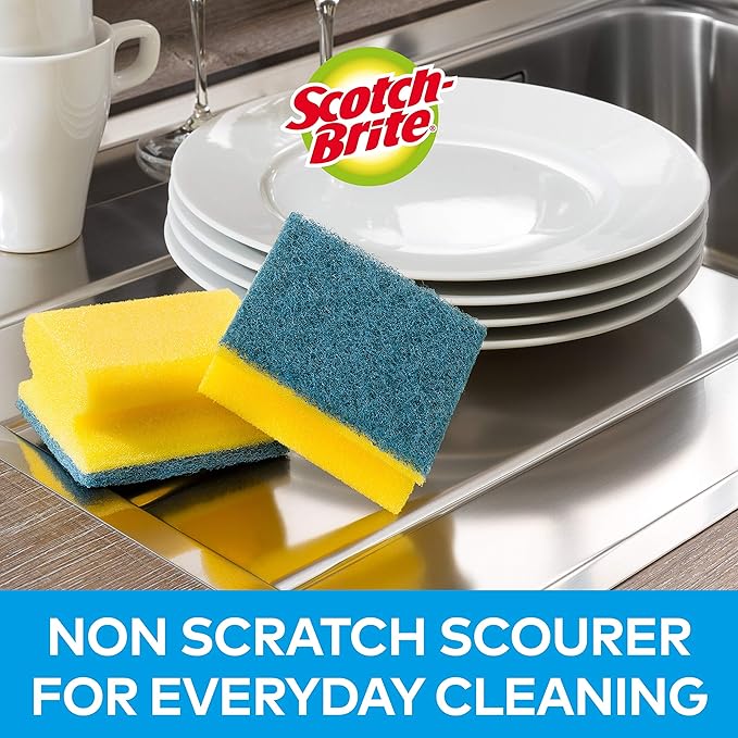 Scotch-Brite Delicate Non-Scratch Sponge Scourer, 12 Pieces - Ideal Everyday Washing up Sponge, use on Non-Stick Cookware and Glass