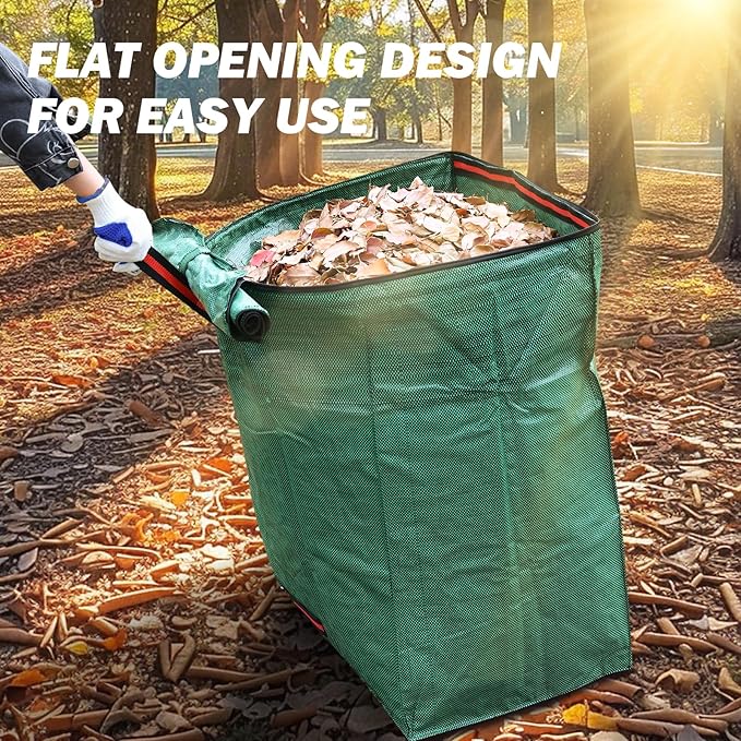 2 Pack 53 Gallons Yard Waste Bags, Reusable Heavy Duty Lawn and Leaf Bags with Lid & Gardening Gloves, Large Dustpan Lawn Bags, Collapsible Garden Waste Container for Leaves Grass Clippings Debris