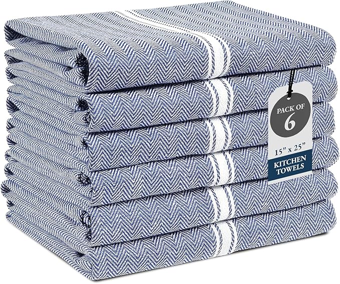 Lane Linen Kitchen Towel Set, 6 Pack 100% Cotton Hand Towels For Kitchen, Dish Towels For Drying Dishes, Lint Free, 14"x25", Good For Cleaning Windows, Ceramic Surface, Glass Stovetops - Blue Chambray