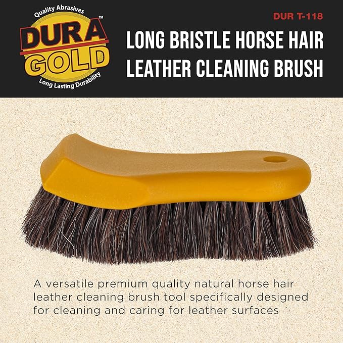 Dura-Gold Long Bristle Horse Hair Leather Cleaning Brush - Scrub Clean Car Interior Upholstery, Seats, Furniture, Fabric, Carpet, Shoes Boots Sneakers - Auto Detailing, Scrubbing Removing Stains, Dirt