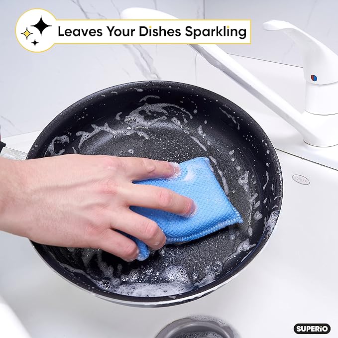 Microfiber Non-Scratch Dish & Kitchen Scrubber Heavy-Duty Household Cleaning Sponges, Multi-Purpose Cleaning Supplies for Dishes and Kitchens Pack of 3