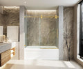 Frameless Bathtub Shower Door, 56"-60" Wide, 60" High, 3/8" (10mm) Clear Tempered Glass, Noiseless, Waterproof Bathroom Shower Door, Brushed Gold Finish