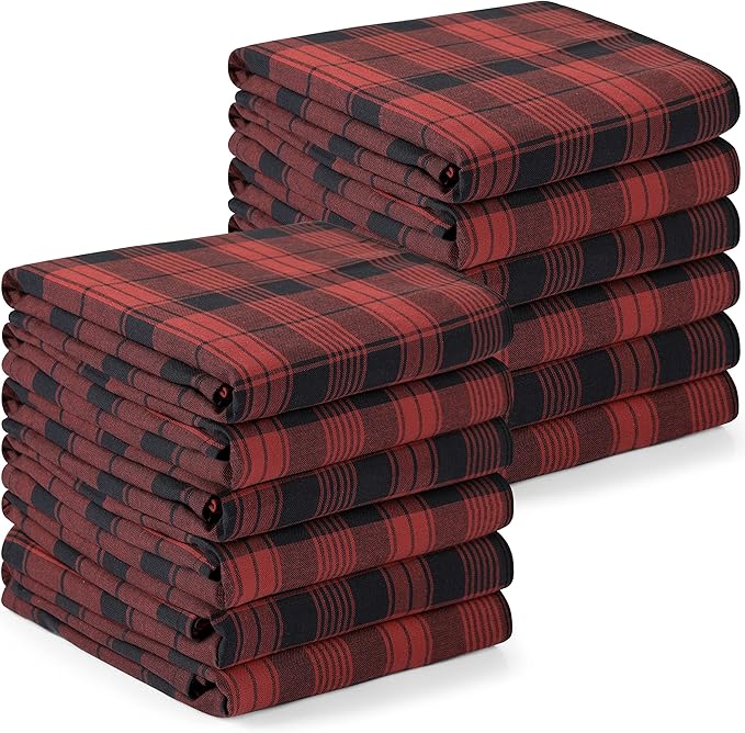 Utopia Towels Red & Black Dish Towels [12 Pack - 15 x 25 Inches] 100% Ring Spun Cotton Highly Absorbent & Reusable Cleaning Bar, Tea, Kitchen and Dishcloths Set - 200 GSM