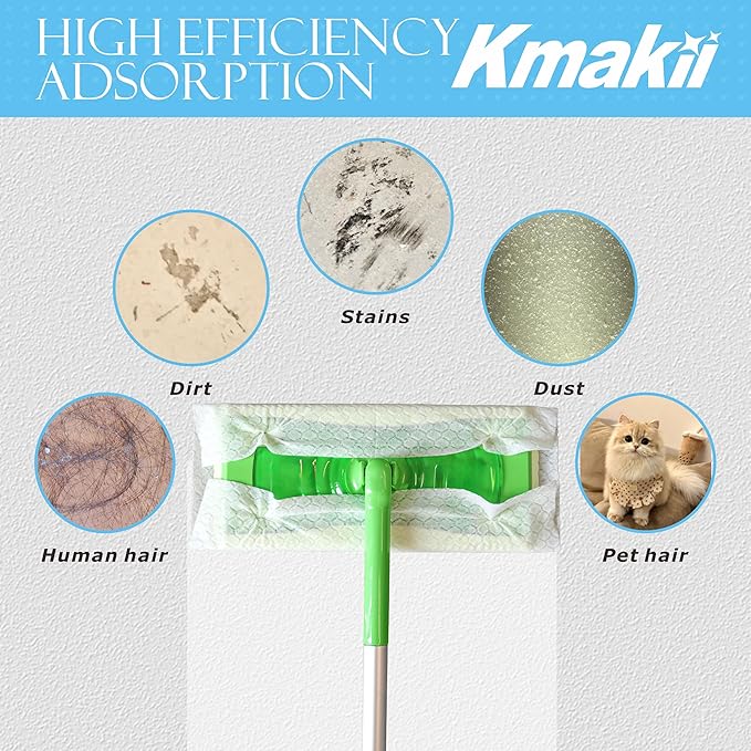KMAKII Dry Sweeping Cloths - 90 Counts, Electrostatic, Non-Woven, White, 11.81x8.66 Inch, Disposable, Dry Mop Refills for Floor Mopping and Cleaning
