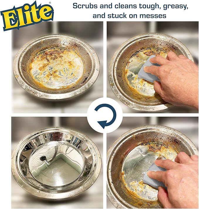 Elite Silver Scrubber PRO Sponge, 6 Pack, Non Scratch, Sponges for Kitchen and Household Use, Made in USA (Medium)