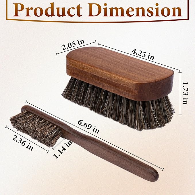 2 PCS Leather Brush Car Detailing, Horse Hair Brush, Car Cleaning Supplies, Car Interior Brush, Carpet Brush for Car Detailing, for Car Interior Seat, Carpet, Upholstery, Furniture and Shoes