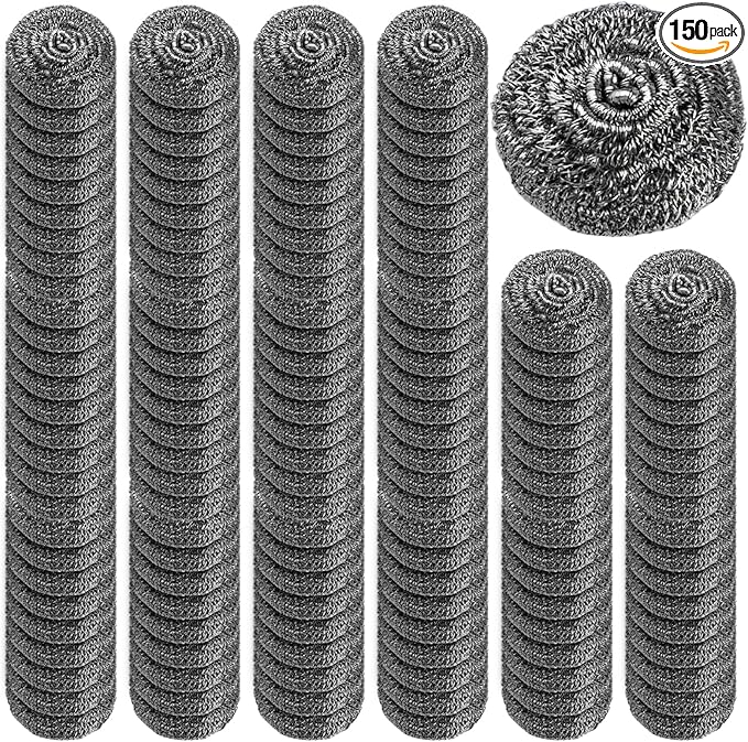 150 Pack Steel Wool Scrubber Pads, Stainless Steel Scrubber, Scrubbing Scouring Pad, Steel Wool Scrubbers for Pots and Pans, Stoves,Broiler Racks,Grills and More