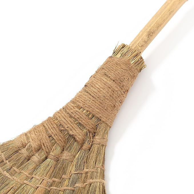 Vietnamese Natural Soft Broom - Broom Grass Handmade Broom Witch Broom Bamboo 57.08 inch Length, 19.69 inch Width