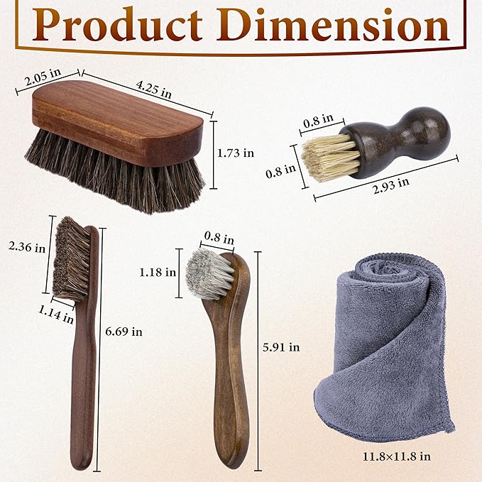 5 PCS Leather Brush Car Detailing, Horsehair Brush Shine Kit, Car Cleaning Supplies, Horse Hair Brush, Leather Brushes for Car Interior Seat, Carpet, Upholstery, Furniture and Shoes